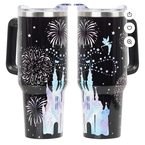 Black and White Travel Mug with Fireworks Design - Picture 1 of 7
